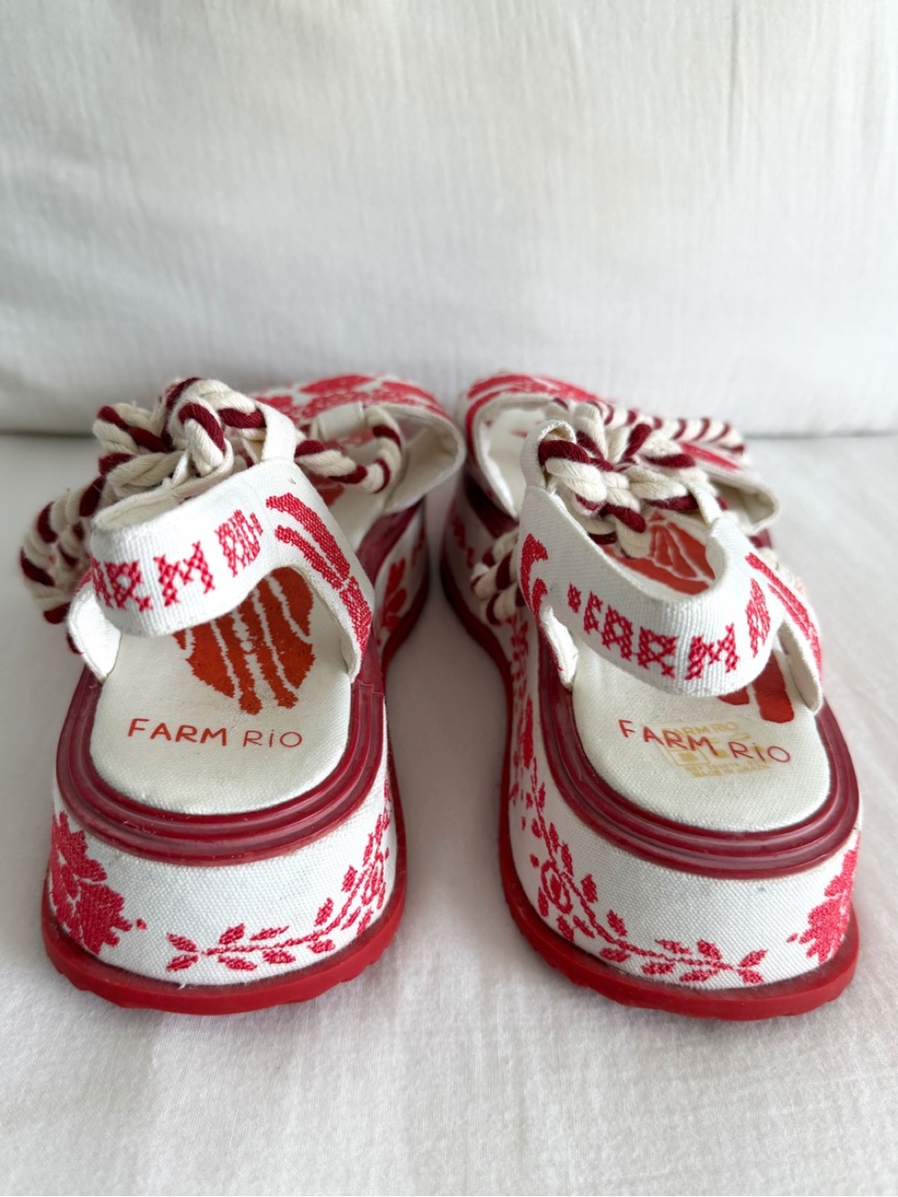 Farm Rio Red & White Embroidered Platform Sandal - Picture 3 of 8